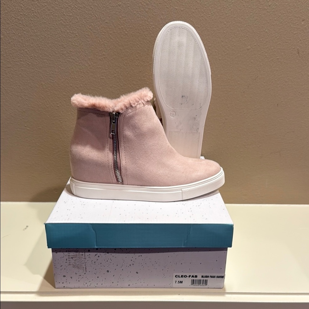 Abound Blush Pho-Suede & Fur-Accent Wedge Sneakers